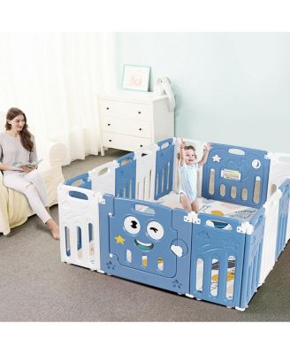 16-Panel Foldable Baby Playpen Kids Activity Centre w/ Lock Door & Rubber Mats