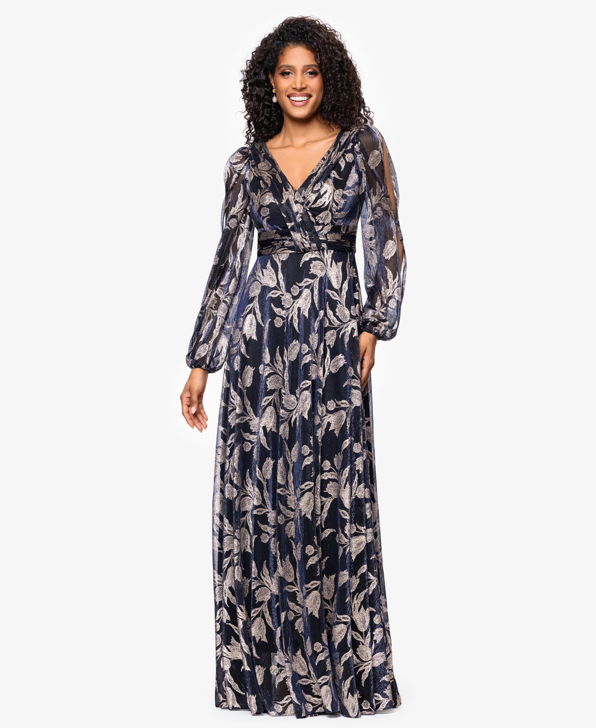 Betsy & Adam Women'sâ Long Sleeve Metallic Crinkle Pattern Dress