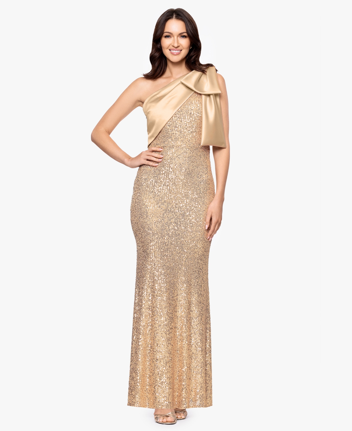 Betsy & Adam Women's Sequined One Shoulder Gown In Neutral