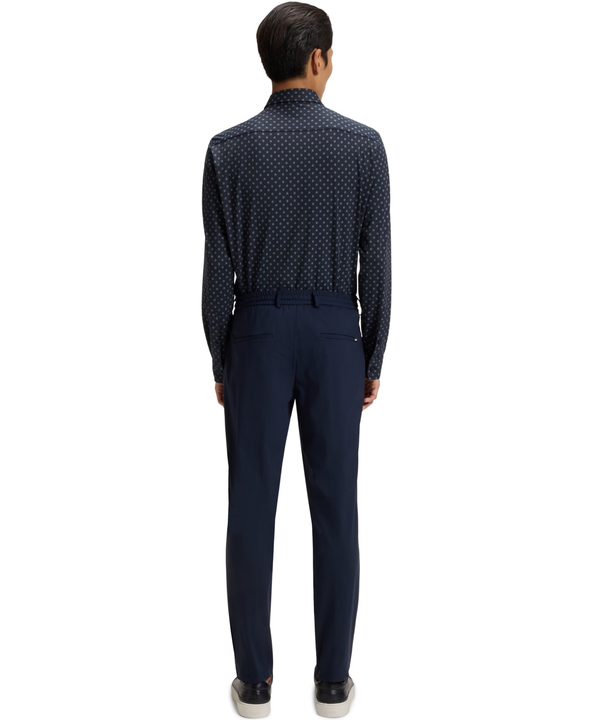 Hugo Boss Slim-fit Shirt In Geometric-print Performance-stretch Fabric In Blue
