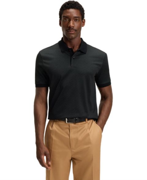 Мужское поло Hugo Boss Mercerized-Cotton Monogram Polo Shirt, цвет: Чёрный