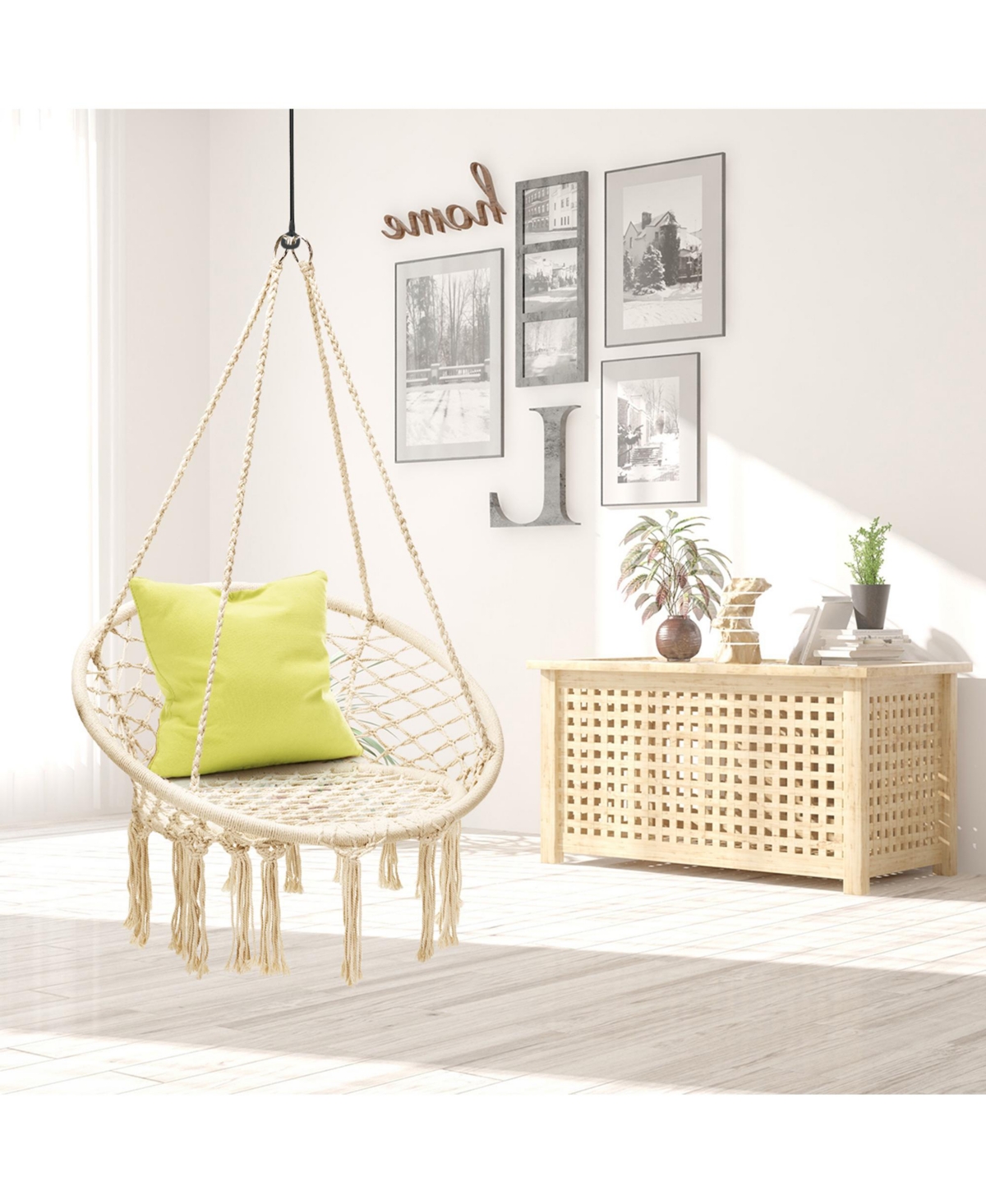 Gymax Hammock Chair Hanging Cotton Rope Macrame Swing Chair Indoor Outdoor