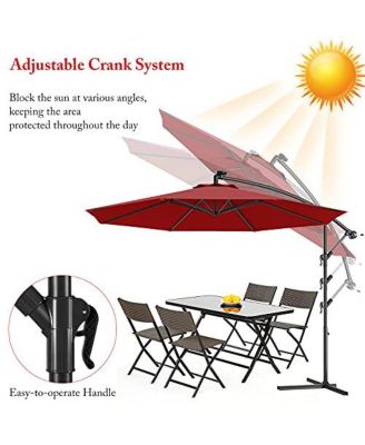 10 Feet Offset Hanging Umbrella with Base and Infinite Tilt