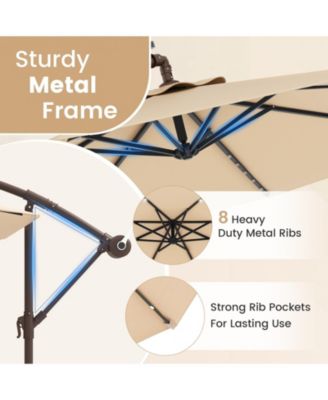 10 Feet Solar Offset Hanging Umbrella with 40 Lamp Beads and Solar Panel