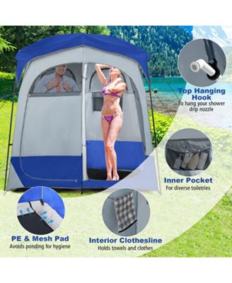 2-Room Oversize Privacy Shower Tent with Removable Rain Fly and Inside Pocket - Blue