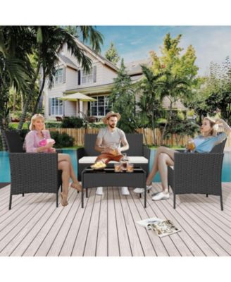 4 Piece Brown/Black Weather-Resistant Rattan Patio Furniture Set, Deck Chairs & Wicker Combo for Garden & Lawn