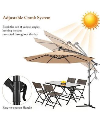 10 Feet Offset Hanging Umbrella with Base and Infinite Tilt