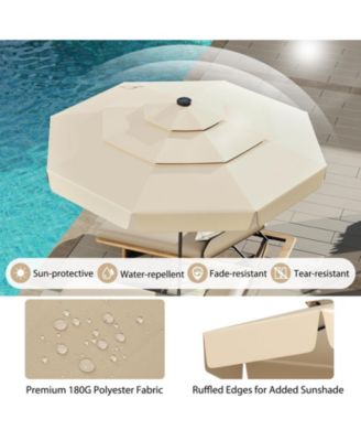 10 Feet Solar Patio Umbrella with 3-Tier Vented Top-Gray