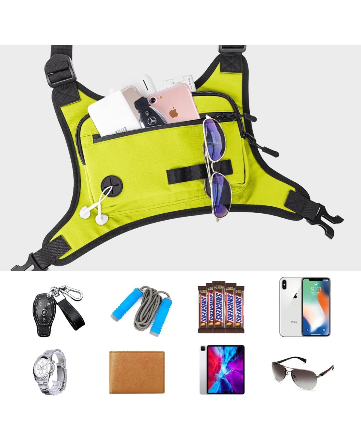 Nakto Running Chest Pack Lightweight: Outdoor Sports Vest Bag - Phone Holder Cycling Hiking Workout Skiing for Men Women(Yellow)