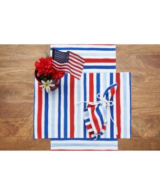 Watercolor Patriotic Stripe 4th of July Cotton Cloth Napkin Set of 6