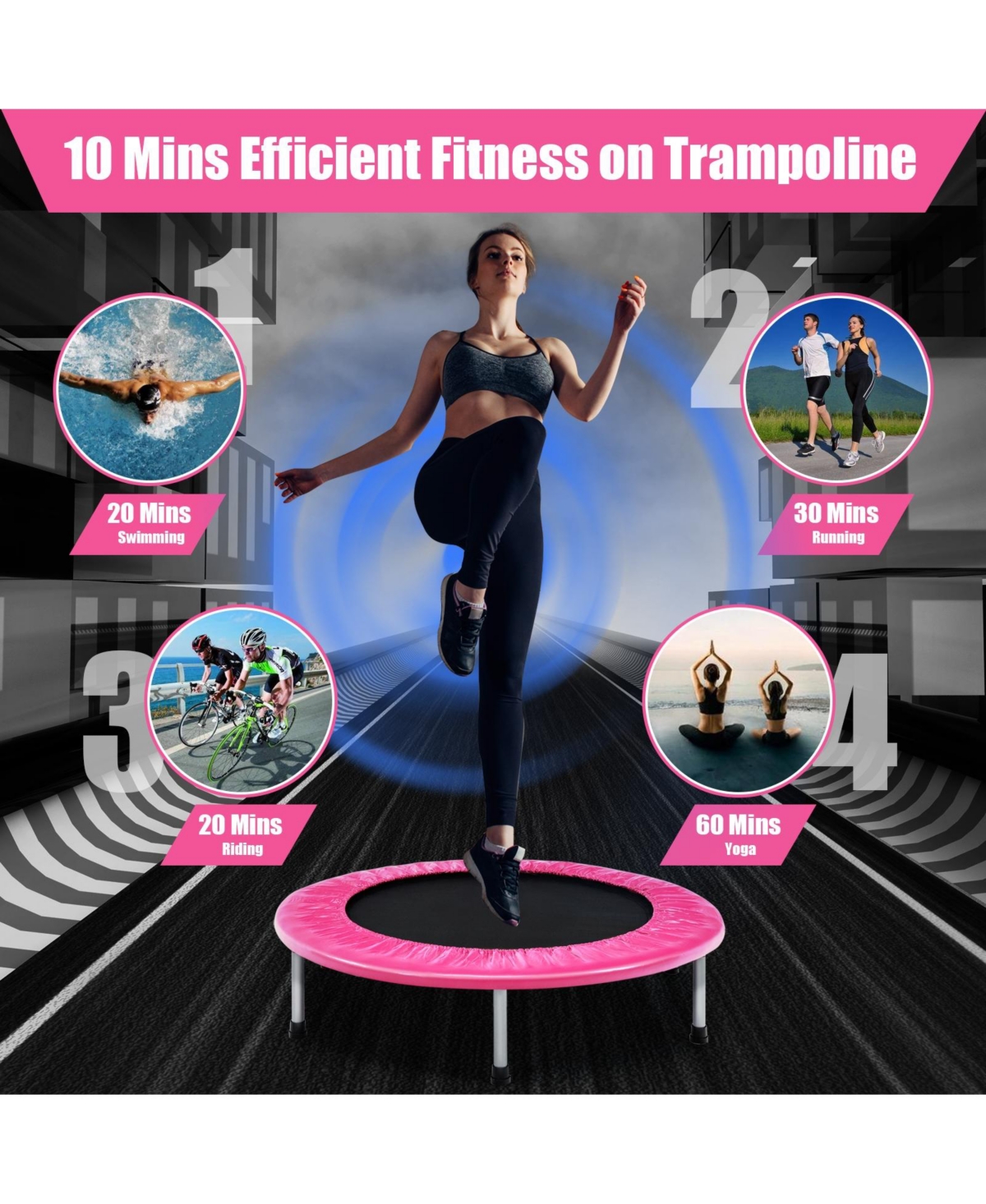 38 Inch Mini Folding Trampoline Portable Leisure Fitness Backboard