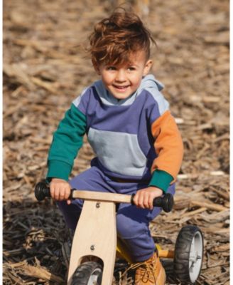 Boy Long Sleeve Colorblocked Hooded Fleece Sweatshirt Blue - Child