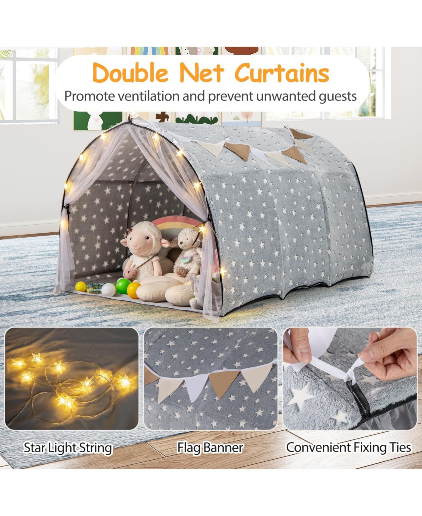 Детская игрушка Mecale Glow-in-the-Dark Twin Bed Tent, Ages 3+ — фото 8
