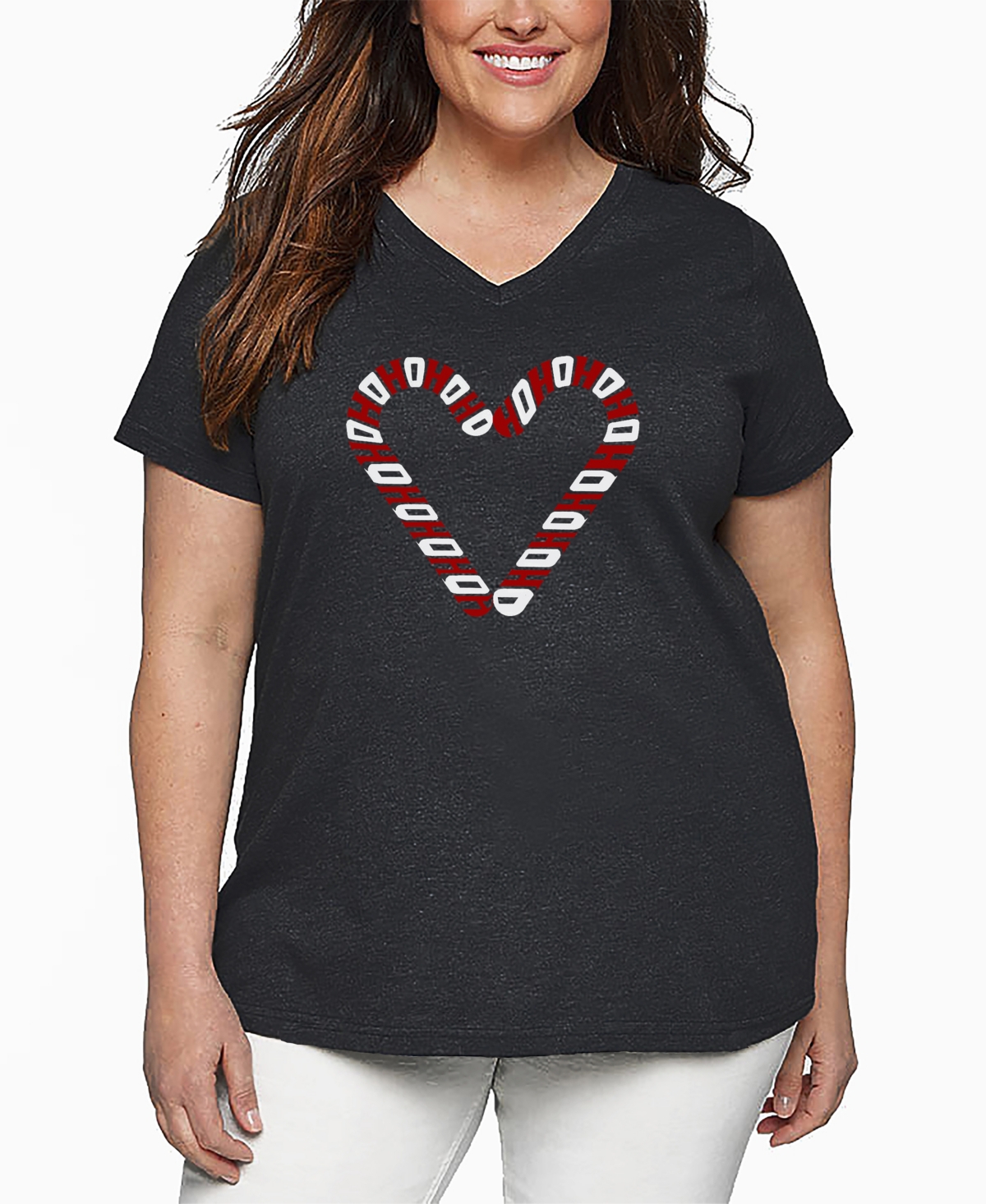 La Pop Art Plus Size Candy Canes Word Art V-neck T-shirt In Gray