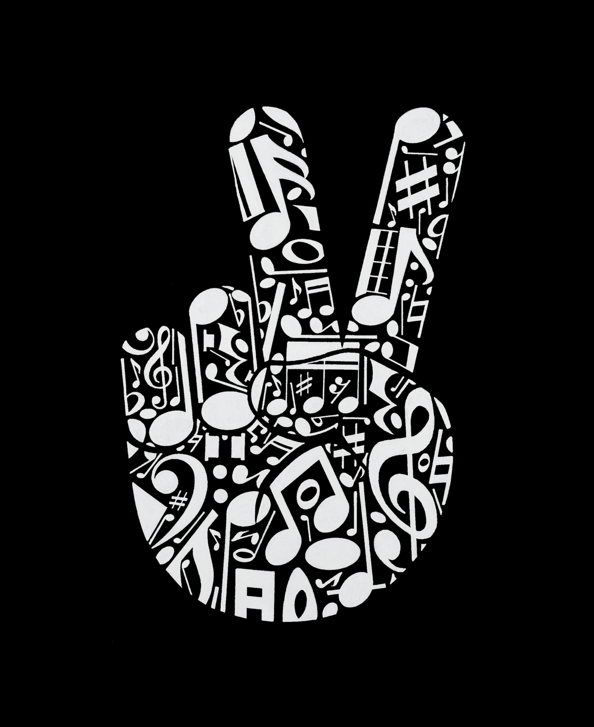 La Pop Art Plus Size Peace Finger Notes Word Art V-neck T-shirt In Black