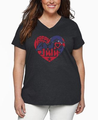 Plus Size July 4th Heart Word Art V-Neck T-Shirt