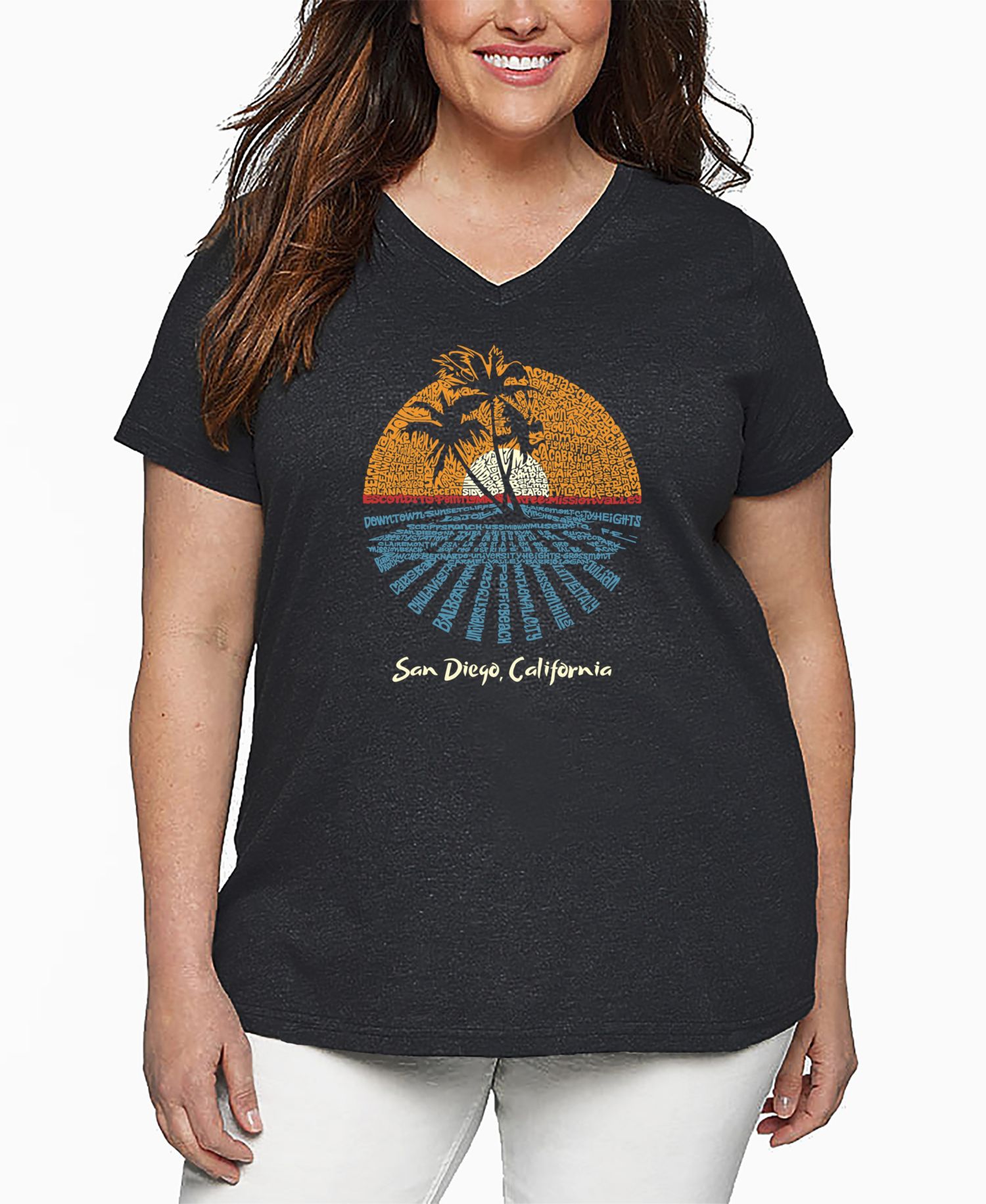 Plus Size Cities In San Diego Word Art V-Neck T-Shirt