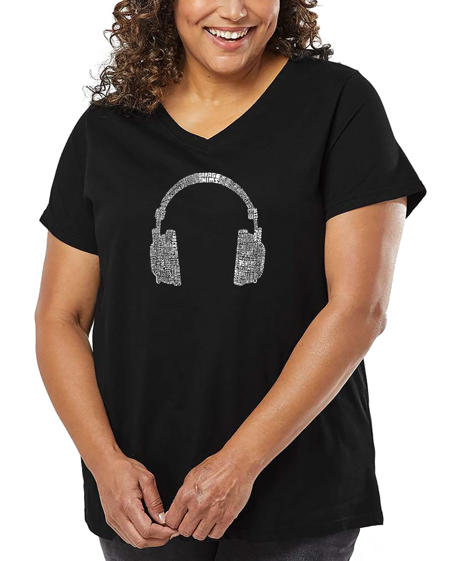 Plus Size 63 DIFFERENT GENRES OF MUSIC Word Art V-Neck T-Shirt