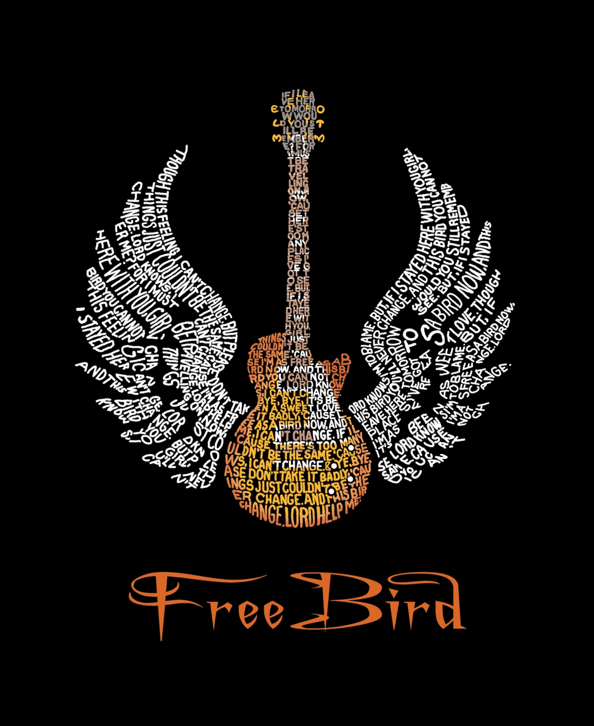 La Pop Art Plus Size Lyrics To Freebird Word Art V-neck T-shirt In Black