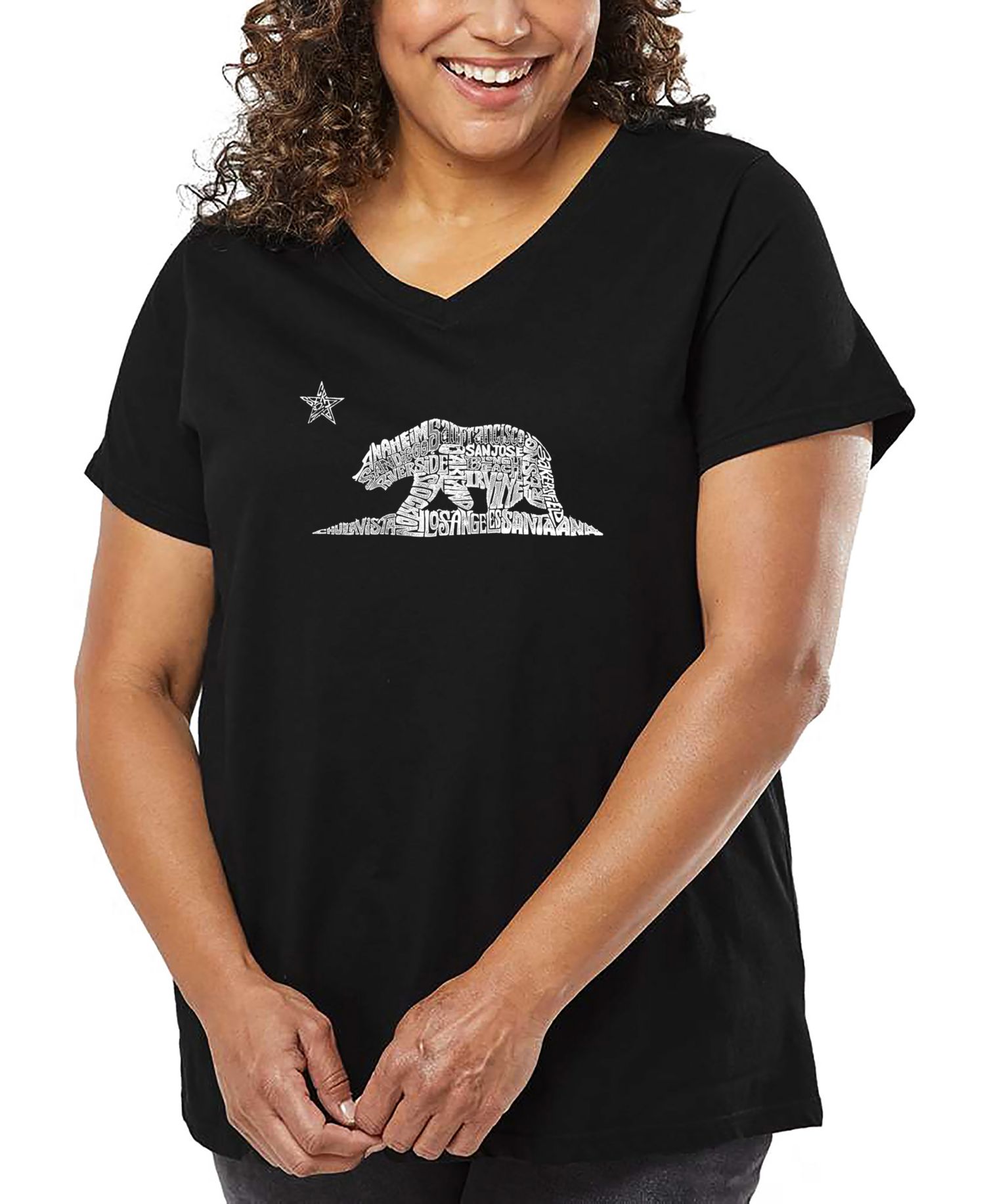 Plus Size California Bear Word Art V-Neck T-Shirt