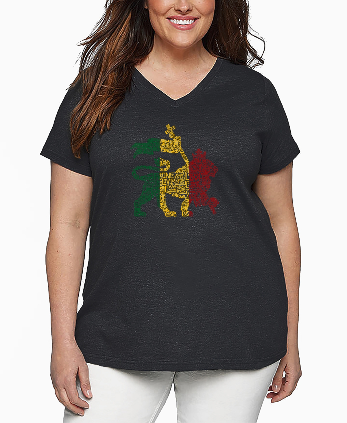 La Pop Art Plus Size Crazy Little Thing Called Love Word Art V-neck T-shirt In Gray