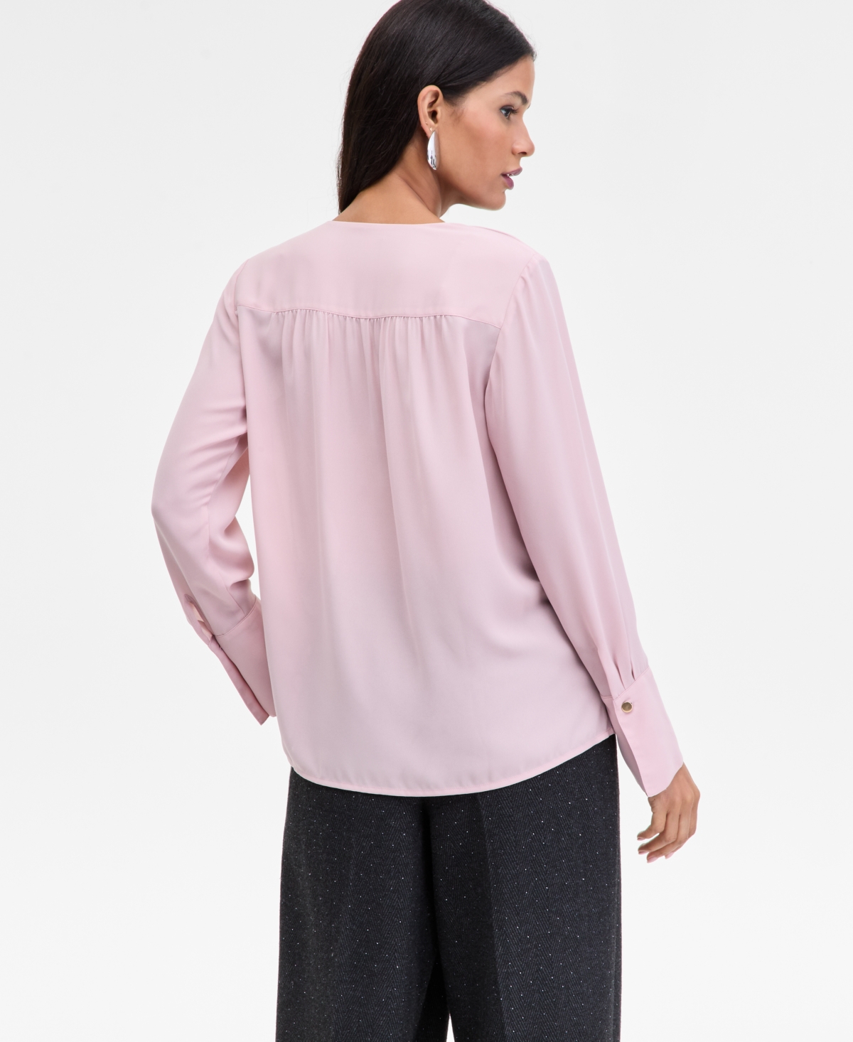 Inc International Concepts Women's Surplice Long-sleeve Blouse, Exclusively At Macy's In Pink