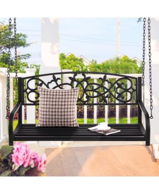 Patio Hanging Porch Swing 2-Person Outdoor Metal Swing Bench Chair w/ Chains