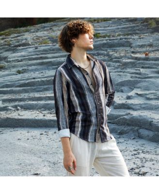 Men's Prussian Blue & Ash Brown Brushed-Stripe Shirt