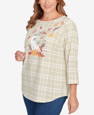 Plus Size Autumn Cat Houndstooth Top