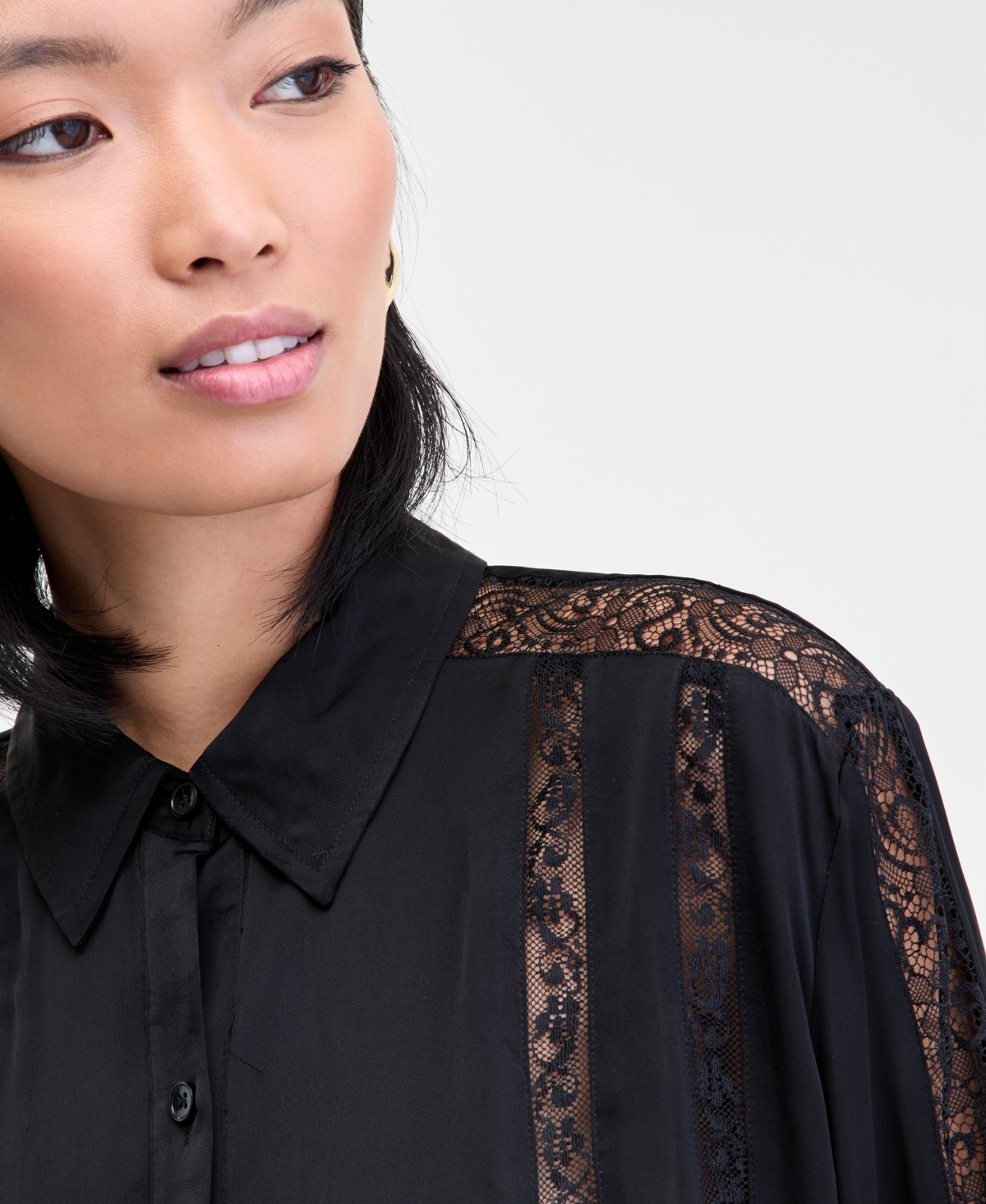 Inc International Concepts Women's Lace-detail Shirt, Macy's Exclusive In Black