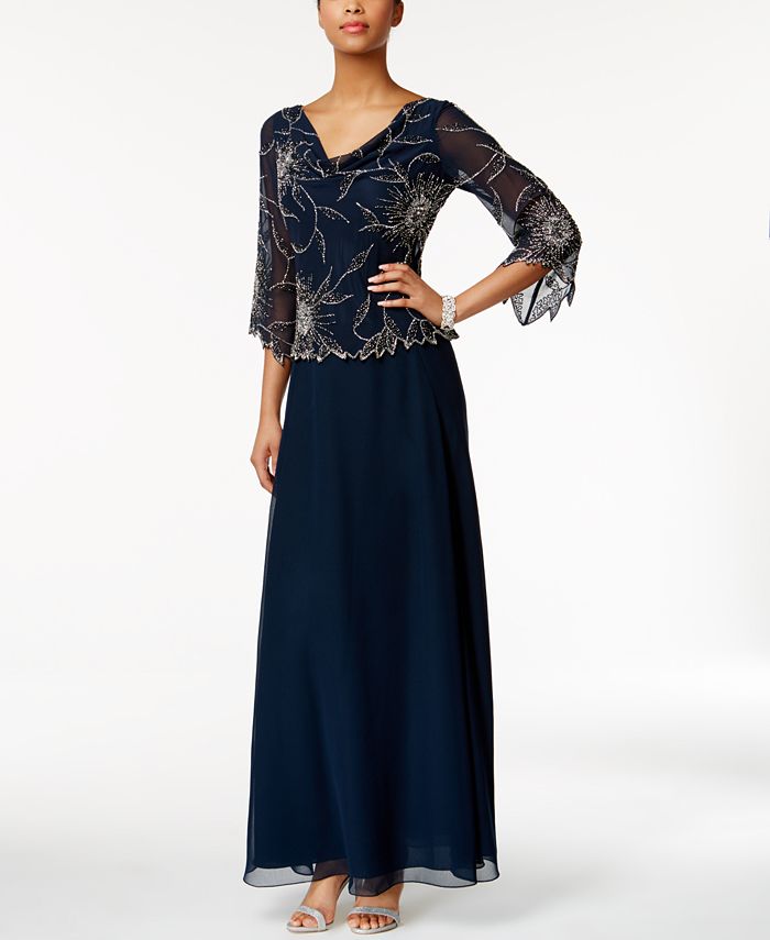J Kara Embellished A-Line Gown - Macy's