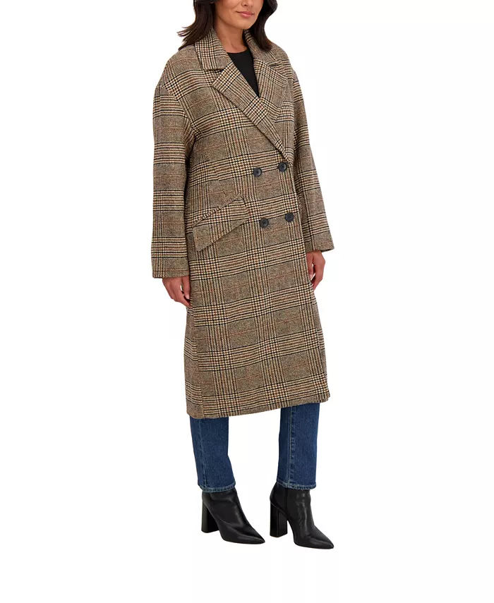 Women's Long Oversized Double Breasted Faux Wool Coat - thumbnail 2