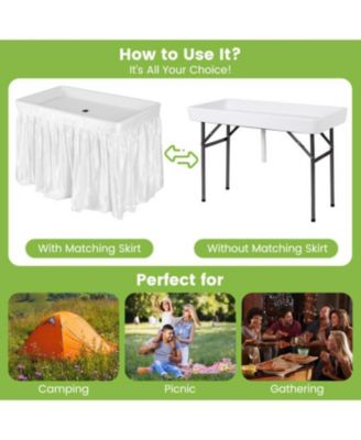 4 Feet Plastic Party Ice Folding Table with Matching Skirt and Ice Bucket