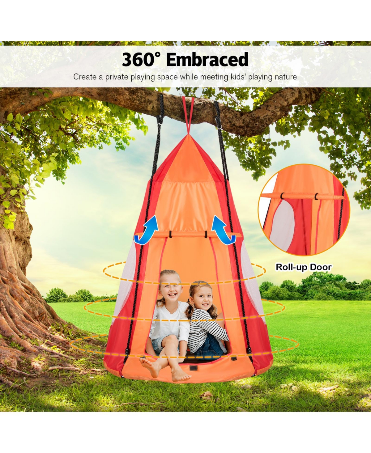 2-in-1 40 Inch Kids Hanging Chair with Detachable Swing Tent Set