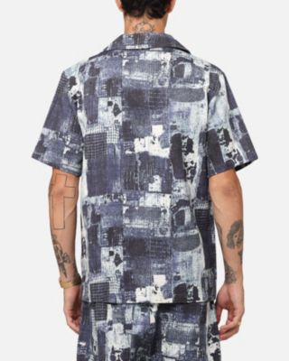 Men's Printed Denim Patch Button Up Shirt