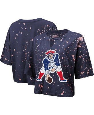 Majestic - Threads Women's Navy New England Patriots Bleach Splatter Notch Neck Crop T-Shirt