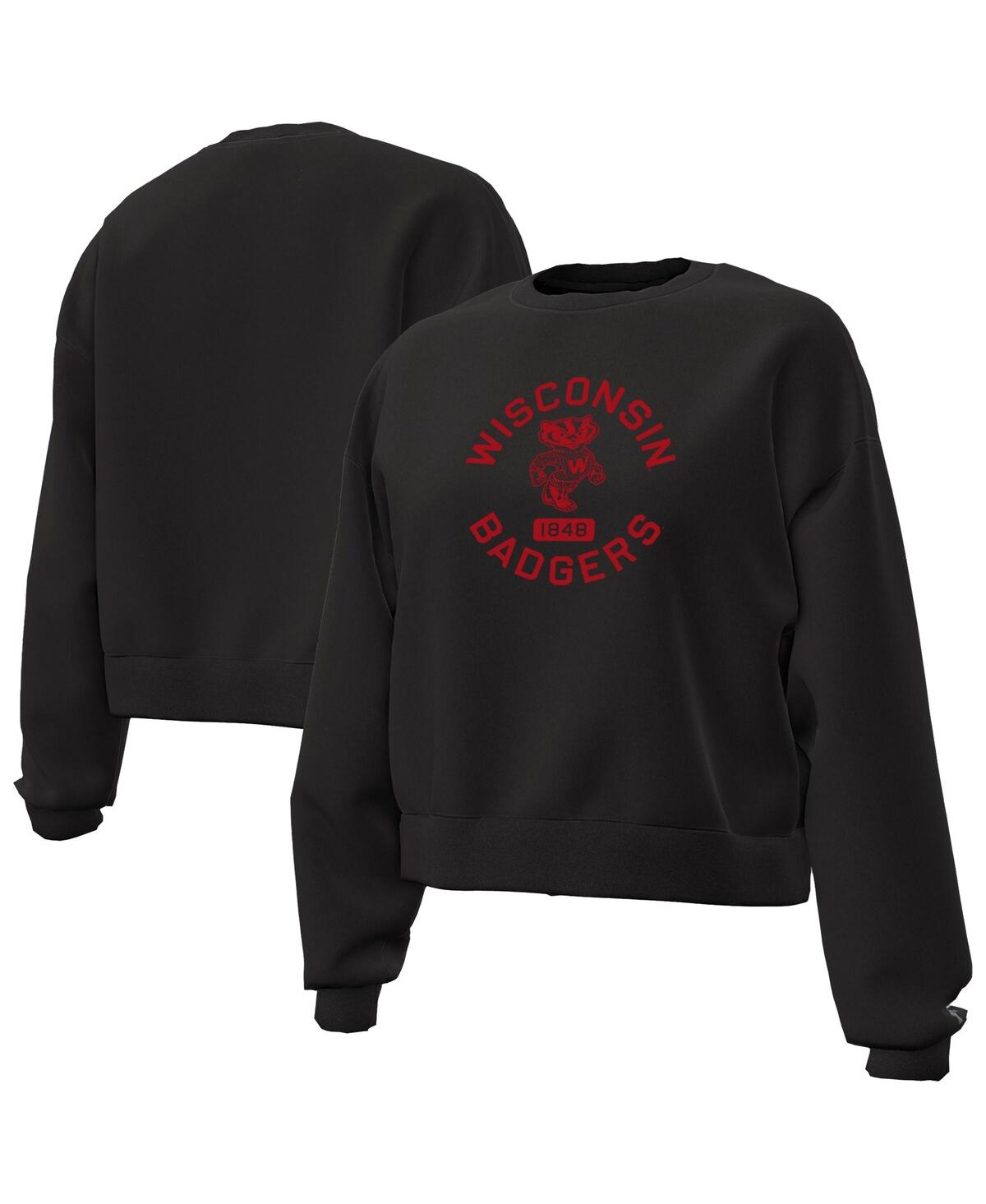 Under Armour Black Wisconsin Badgers Essentials Icon Fleece Crewneck Sweatshirt In Multi