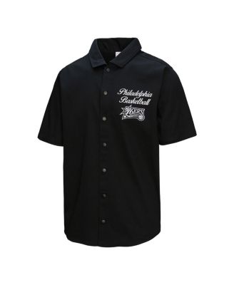 Men's Black Philadelphia 76ers Hardwood Classics Camp Shirt