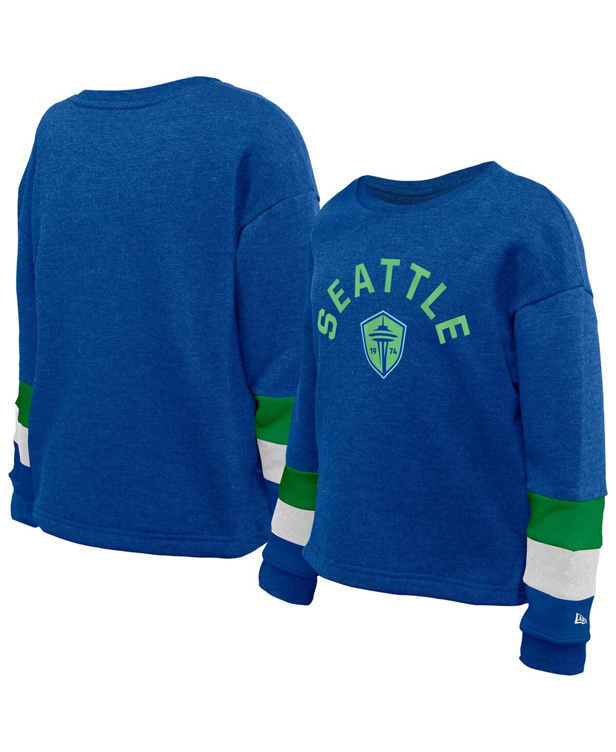 5th & Ocean By New Era Big Boys And Girls Â Blue Seattle Sounders Fc High-low Crewneck Sweatshirt In Blue