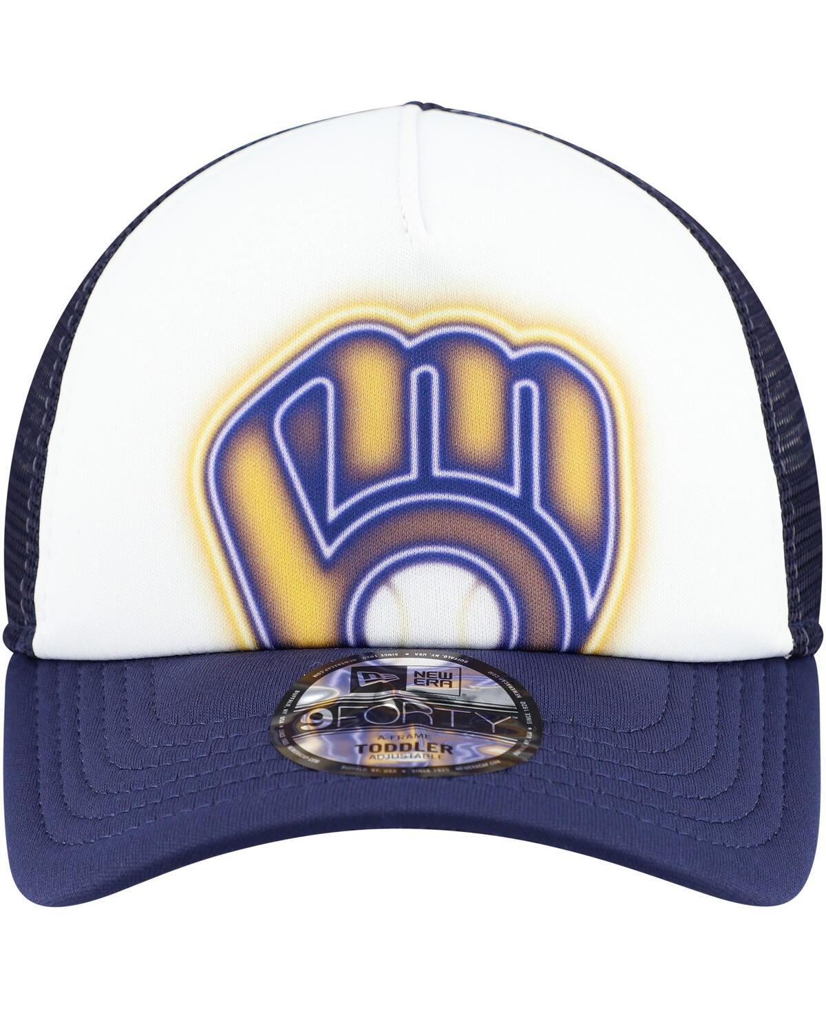 New Era Toddler White/Navy Milwaukee Brewers Painted A-Frame 9FORTY Trucker Adjustable Hat