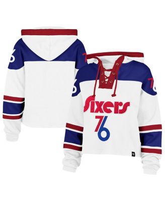 '47 Brand - Women's White Philadelphia 76ers 2024/25 City Edition Superior Cropped Lace-Up Pullover Hoodie