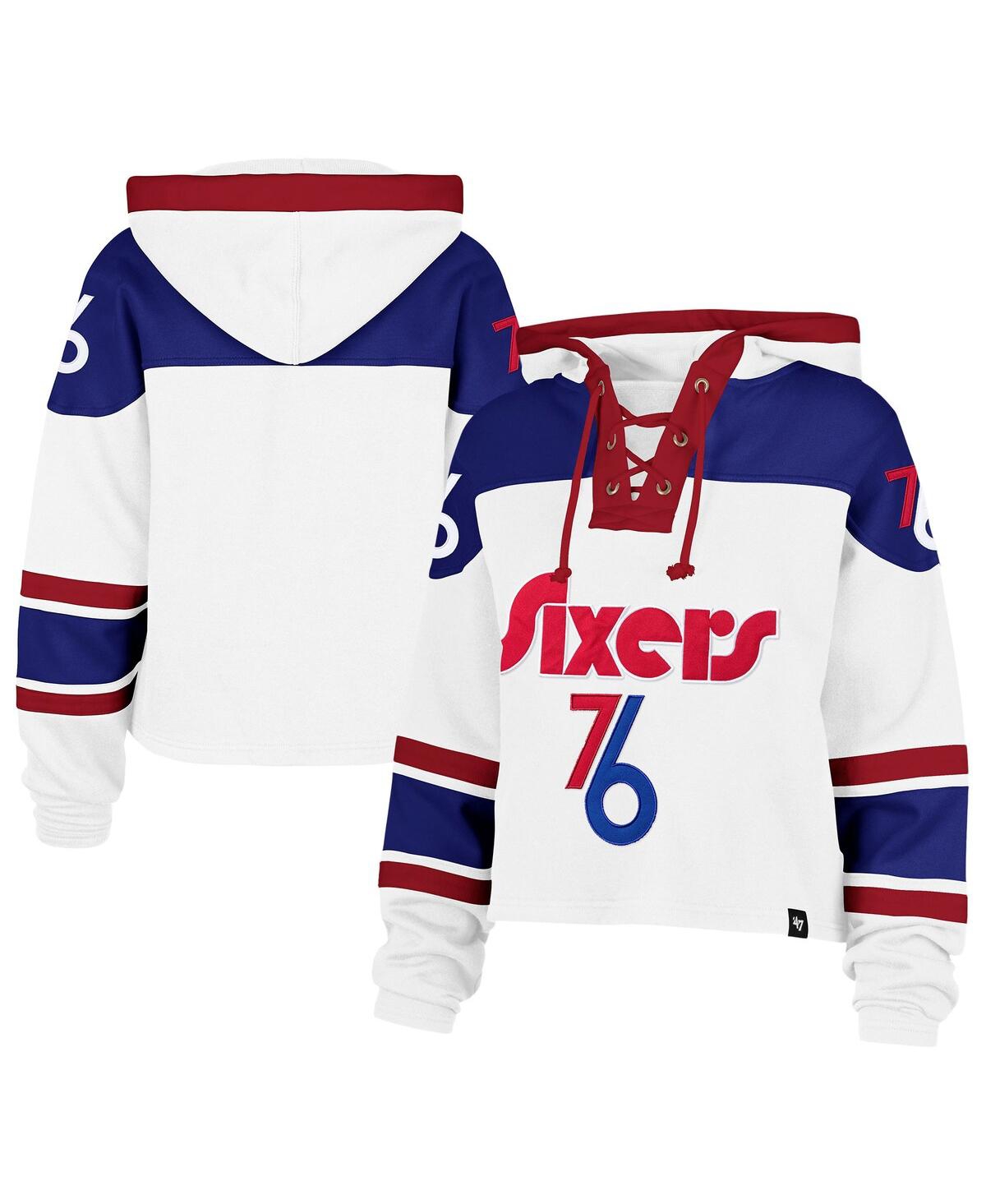 47 Brand Women's White Philadelphia 76ers 2024/25 City Edition Superior Cropped Lace-up Pullover Hoodie