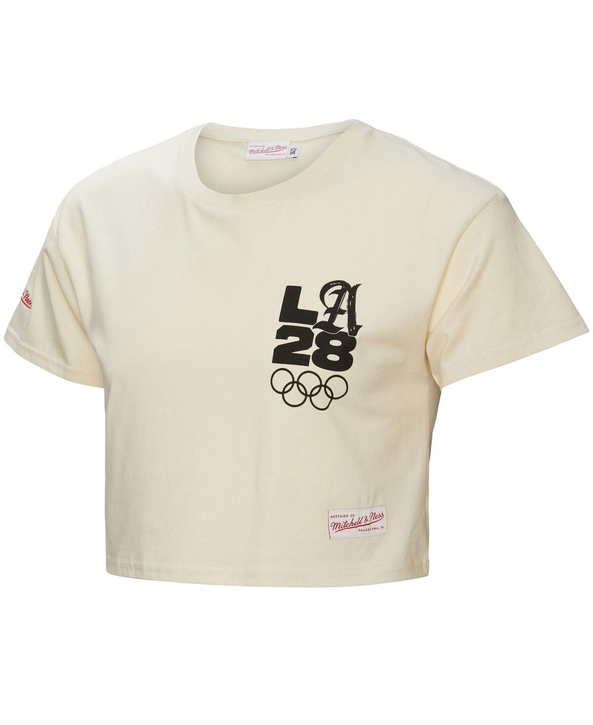 Mitchell & Ness Women's Cream La28 Premium Cropped T-shirt In Neutral
