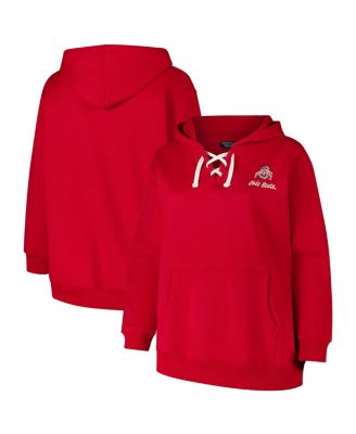 Fanatics - Women's Scarlet Ohio State Buckeyes Plus Size Scripy Lace-Up V-Neck Hoodie