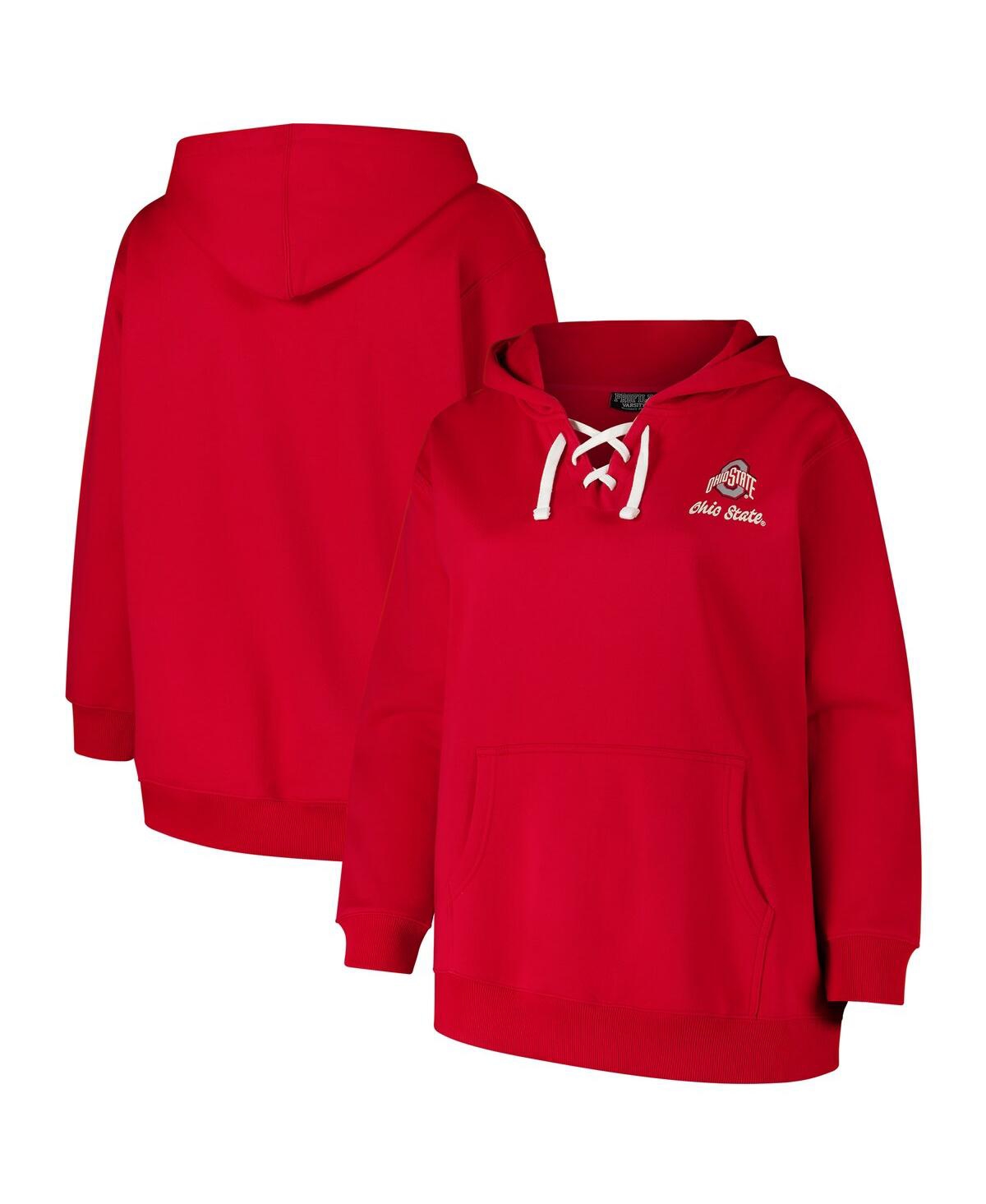 Fanatics Women's Red Wisconsin Badgers Plus Size Scripy Lace-up V-neck Hoodie In Red