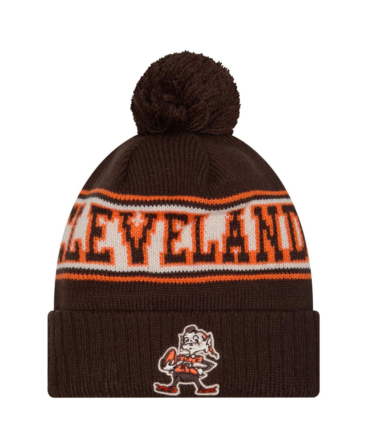 New Era Big Boys And Girls Brown Cleveland Browns Retro Cuffed With Pom Knit Hat In Brown