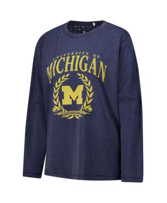 Women's Navy Michigan Wolverines Chandler Olive Leaf Arch Long Sleeve T-Shirt