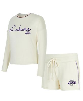 Concepts Sport - Women's 2-Pieace Sport Cream Los Angeles Lakers Kaki Hacci Knit Long Sleeve Top and Shorts Set