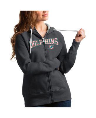 Antigua - Women's Charcoal Miami Dolphins Wordmark Victory Full-Zip Hoodie