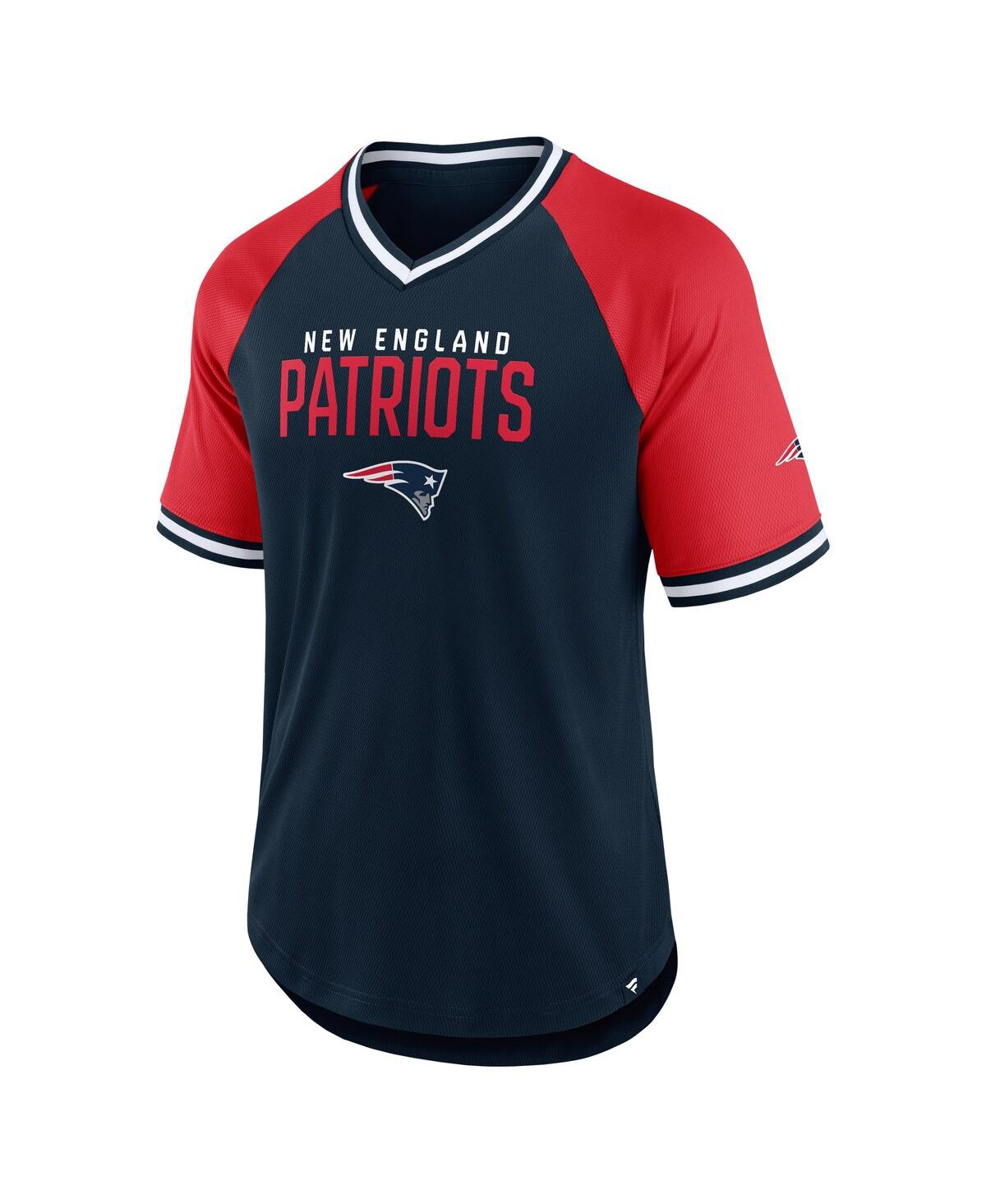 Fanatics Branded Navy/red New England Patriots Second Wind Raglan V-neck T-shirt In Multi
